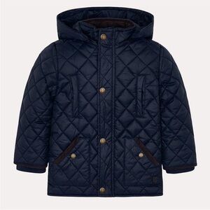 Mayoral‎ || Quilted Coat Corduroy Trim Detachable Hood Navy Brown 6
